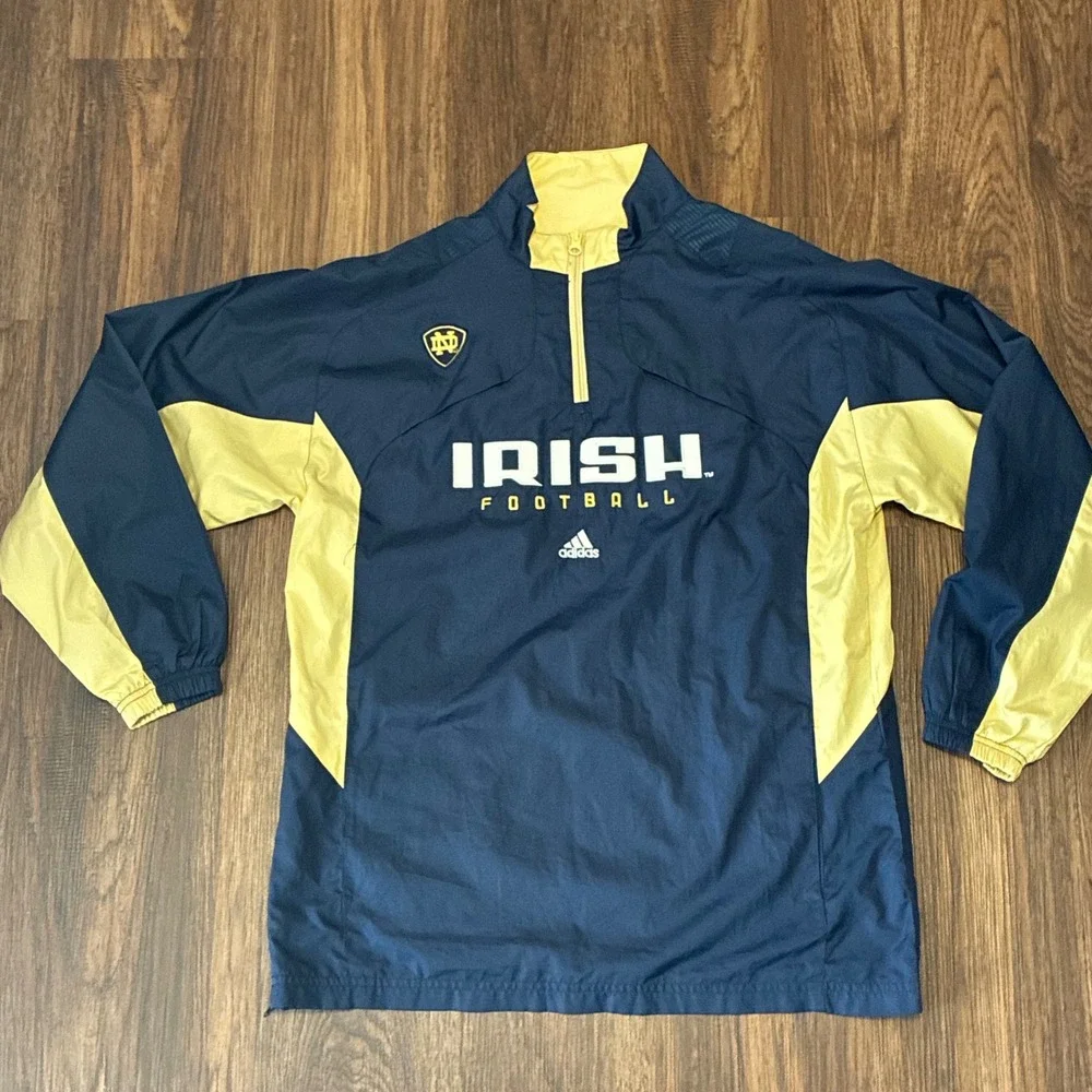 Adidas Notre Dame Irish Football Pullover Windbreaker Jacket Youth XL Adult S